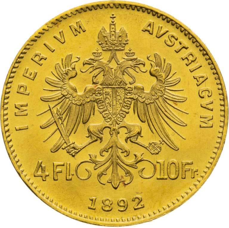 Gold coin 4 Gulden Francis Joseph I 1892 - Restrike